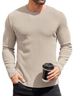 PRICES MAY VARY. 【FEATURES】Thermal underwear for men designed in slim fit, crew neck, stretch, long sleeves, and solid colors. The long sleeve shirts for men with slim fit and high elasticity ensure comfort and durability during daily activities and sports. 【MATERIAL】Knitted, durable, wrinkle-resistant, and stretch fabric ensures men's undershirts maintain their shape and appearance even after multiple washes. These mens long sleeve tee shirts are warm, soft, and cozy. 【ALL-PURPOSE STYLE】The men Mens Long Sleeve Shirts, Crew Neck Sweater Men, Mens Undershirts, Sport Design, Khaki Fashion, Thermal Shirt, Long Sleeve Tee Shirts, Pullover Shirt, Look Casual