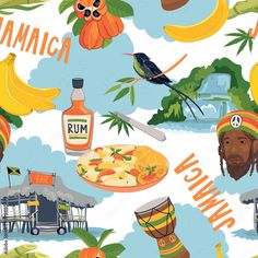 an image of jamaica with food and drinks