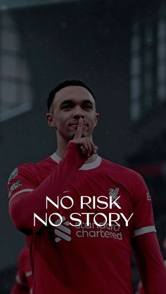 a man in a red shirt is holding his hand to his mouth and the words no risk