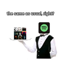 a man in a tuxedo is holding a tray with an mp3 player on it