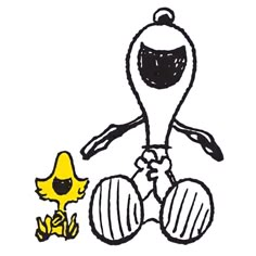 a black and white drawing of a cartoon character next to a little chickling doll