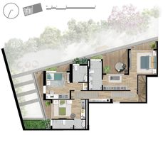 an aerial view of the floor plan of a house