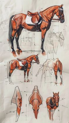 an image of horses in different poses on paper