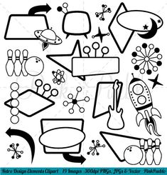 a set of black and white clip art elements for the design element pack, including an arrow