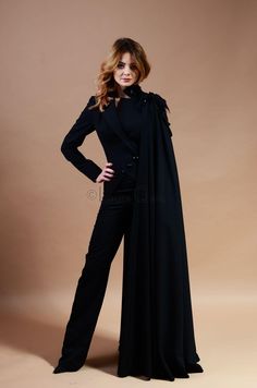 Cotton black suit for women. Cape suit with feathers, lace and beads, black suit for women, asymmetrical pants suit . The products are made to order so any size will be ready for shipping in 2-3 weeks after payment. If you don't have a standard size, please send me your measurements following the instructions from this video: https://www.youtube.com/watch?v=TMaGDaDHY_M S (36) bust: 83cm waist: 64cm hips: 89cm M (38) bust: 87cm waist: 68cm hips: 93cm L (40) bust: 91cm waist: 72cm hips: 97cm 42 - Elegant Black Pantsuit For Evening, Elegant Black Suits For Galas, Elegant Black Suits For Night Out, Luxury Black Evening Pantsuit, Wedding Suit Women, Trousers Women Outfit, Lace And Beads, Black Suit Dress, Cape Outfit