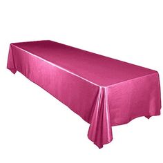 a long table covered in pink cloths on top of a white background with no people around it