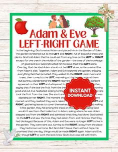 the adam and eve left - right game is shown in this printable activity book