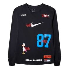 Nike x Heron Preston L/S Tee 'Black' CJ0902-010 Urban Winter Tops With Logo Print, Nike Urban Tops With Letter Print, Nike Graphic Print Tops For Winter, Nike Winter Tops With Graphic Print, Sporty Black T-shirt For Fall, Black Graphic Print Top For Winter, Nike Winter Graphic Print Tops, Nike Graphic Print Winter Tops, Nike Letter Print Tops For Streetwear