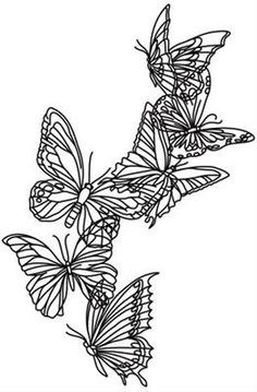 three butterflies flying in the air with their wings spread out and facing each other, vintage line drawing or engraving illustration