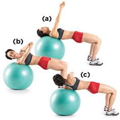 a woman is doing exercises on an exercise ball