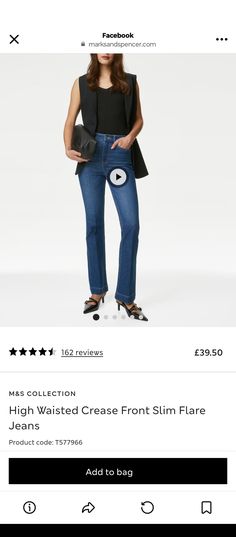 a woman in black top and jeans on the app store page, with an image of her