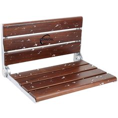 a wooden park bench with metal slats