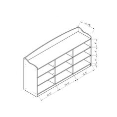 a drawing of a shelf with two shelves on one side and an open drawer on the other