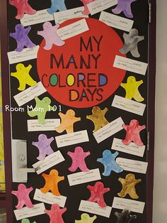 a bulletin board with many different colors and words on it that say, my many colored days