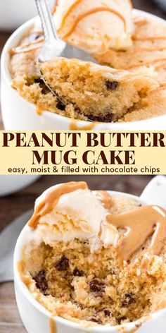 peanut butter mug cake in a white bowl