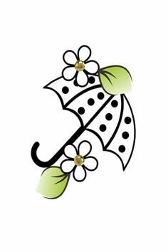 an umbrella with flowers and leaves on the bottom is drawn in black ink, which has been