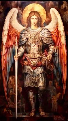 Saint Michael the Archangel,  defend us in battle. Be our protection against the wickedness and snares of the devil. May God rebuke him, we humbly pray; and do Thou, O Prince of the Heavenly Host,  by the Divine Power of God,  cast into hell Satan and all the evil spirits who roam throughout the world seeking the ruin of souls. #catholic #religion #saintmichael #angels #angle #christianity #bible #bible quote Golden Art, Michael The Archangel, Heaven Art, Angel Warrior, Michael Art, San Michele, Saint Michael