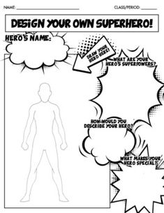 a comic book page with an image of a man's body and the words design your own superhero