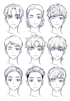 an anime character's head with different hair styles and facial expressions for each face