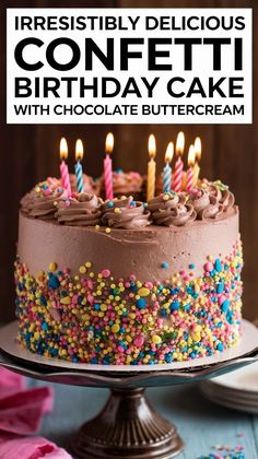 Celebrate in style with a confetti birthday cake that’s a burst of color and flavor! Topped with indulgent chocolate buttercream frosting, this festive cake is perfect for making memories. A standout in frosting recipes and a cheerful alternative to gluten-free breakfast recipes. #ConfettiCake #BirthdayRecipes #ChocolateButtercream How To Add Sprinkles To Side Of Cake, Confetti Birthday Cake, Gluten Free Breakfast, Confetti Cake, Chocolate Buttercream Frosting, Gluten Free Recipes For Breakfast, Confetti Birthday, Chocolate Buttercream, Gluten Free Breakfasts