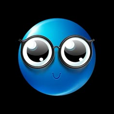 a blue smiley face with round glasses on it