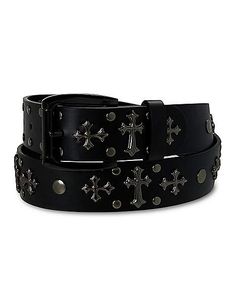 Black Cross Studded Belt - Spencer's Star Studded Belt, Emo Belts, Alt Belt, Cool Belts, Belts Aesthetic, Black Studded Belt, Goth Belt, Studded Belts, Punk Belt