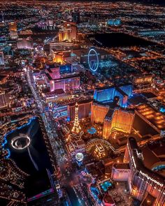 an aerial view of las vegas at night