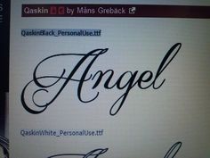 a computer screen with the word angel written in cursive writing on it's display