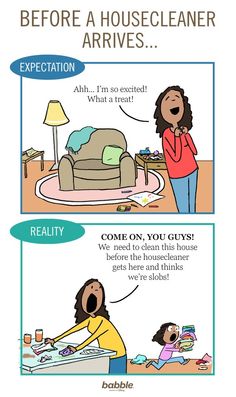 a comic strip with an image of a woman and child in the living room