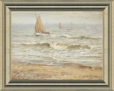 a painting of a sailboat in the ocean