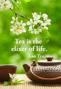 tea is the eliter of life - lao tzu quote on teapot and flowers