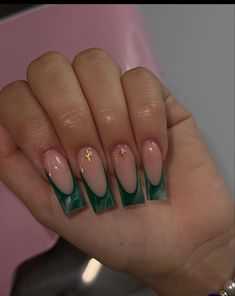 Emerald Nails, Long Nail Art, Green Acrylic Nails, Spring Acrylic Nails, Long Nail, Casual Nails, Classy Acrylic Nails, Short Square Acrylic Nails, Long Acrylic Nails Coffin