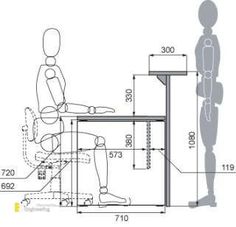 a drawing of a person sitting at a desk with an arm rest and foot rest