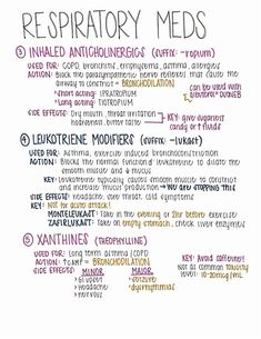 Inhaled Anticholinergics Asthma Notes, Respiratory System Notes, Respiratory Therapist Student, Nursing Classroom