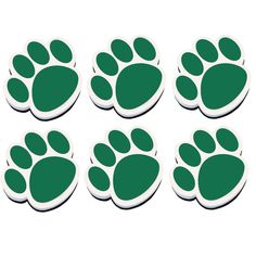 six green paw prints are shown in the shape of an animal's claws and paws