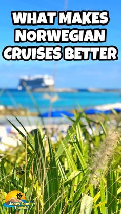 the words what makes norwegian cruises better are in front of an image of a beach