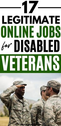 two soldiers saluting each other with the text 17 legitimate online jobs for disabled veterans