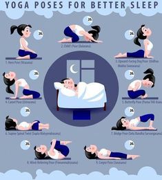 a woman doing yoga poses for better sleep in the morning and night time, with instructions on how to do it