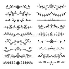 a set of hand drawn floral design elements stock photo - image 349784