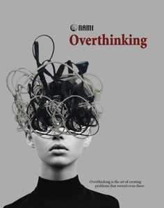 an advertisement for the magazine overthiking featuring a woman's head with wires in it