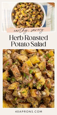 the recipe for herb roasted potato salad is shown