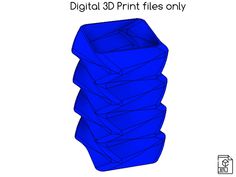 a blue object with the text digital 3d print files only on it's side