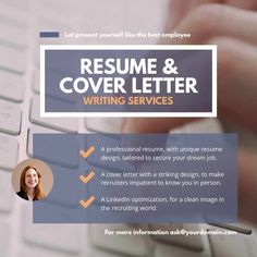 a person typing on a keyboard with the words resume and cover letter writing services