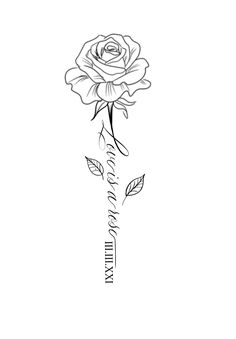 a black and white drawing of a rose with the word love written in cursive writing