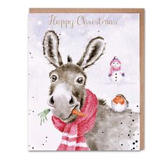 Muletide Greetings' Donkey Christmas Cards by Wrendale Donkey Printable, Donkey Clipart, Donkey Christmas, Snowman Cartoon, Christmas Donkey, Wrendale Designs, Christmas Card Art, Art Carte, Watercolor Christmas Cards