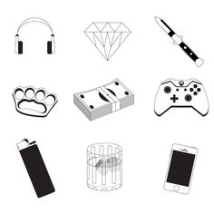 various types of electronic devices and gadgets are shown in this black - and - white image