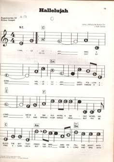 an old sheet music page with musical notations and notes on it, including the words hallaugh