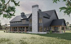 this is an artist's rendering of a house in the country side with porches