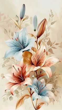 an artistic painting of flowers on a beige background