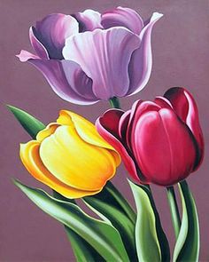 Diamond Painting - Tulipanes en color Tulip Painting, Tole Painting, Cool Paintings, Painting Projects, 그림 그리기, Painting Inspiration, Cross Stitch Pattern